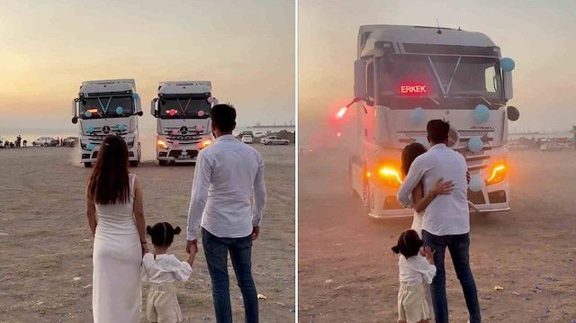 TIR şoförü babaya ilginç cinsiyet öğrenme partisi: Sosyal medyada eleştirilere maruz kaldılar