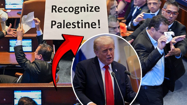 İsrail Meclisi'nde Trump'a 'Filistin'i tanı' protestosu: Apar topar dışarı çıkarıldı