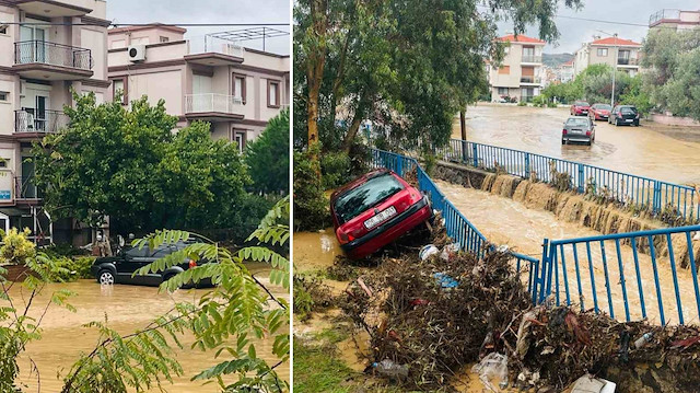 Foça’yı sel vurdu: Araçlar sürüklendi, evler sular altında kaldı