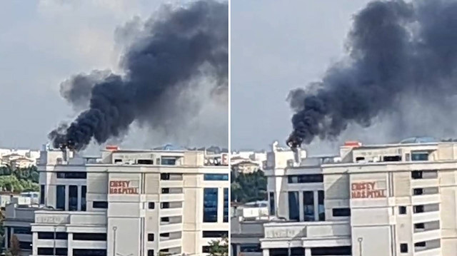 Pendik'te bir hastanenin çatısında yangın çıktı