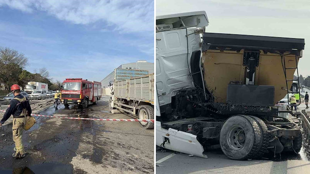 Trafik durma noktasına geldi: Arnavutköy'de hafriyat kamyonuyla, başka bir kamyon kafa kafaya çarpıştı