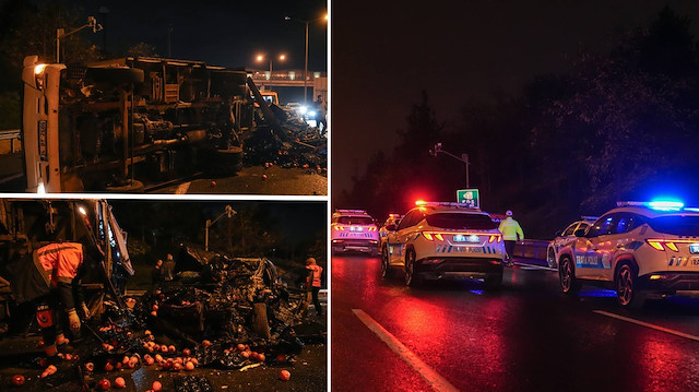 TEM Otoyolu’nda korku dolu anlar: Otomobil meyve yüklü kamyonete çarptı