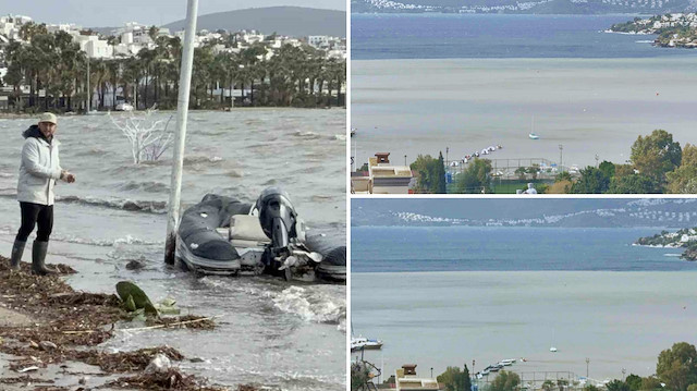 Sağanak ve fırtına bir ilimizde hayatı felç etti: Denizin rengi değişti, tekneler karaya oturdu