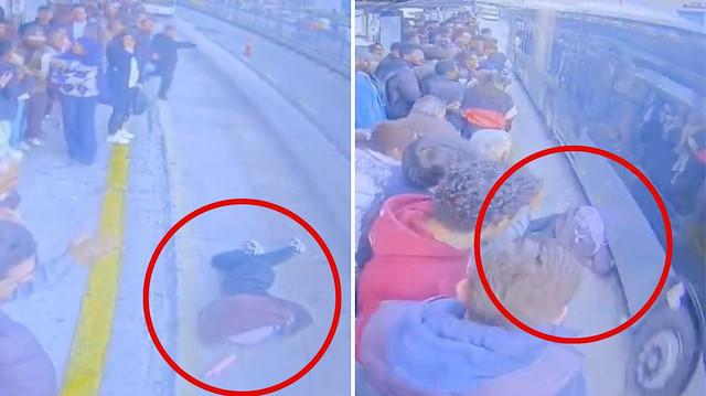 İstanbul'da metrobüs durağında dehşet anları! Bayıldı, yola düştü: O anlar kamerada