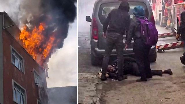 Sultangazi'de panik anları: Yangından kurtulmak için 5. kattan atladı!