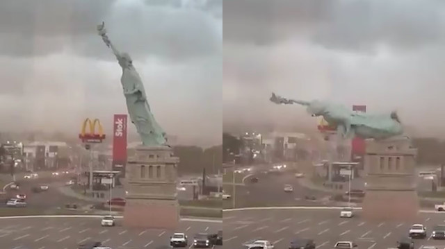 30 metrelik anıt bir anda yerle bir oldu! Rüzgar hızı 90 km'ye ulaştı: Ekipler harekete geçti
