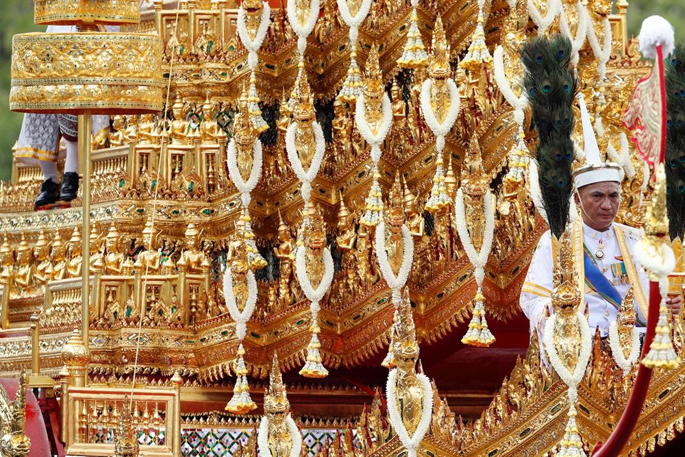 A detail of the Great Victory Chariot carrying the royal urn is seen during the funeral procession for Thailand's late King Bhumibol Adulyadej in Bangkok, Thailand.