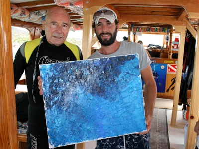 Deniz altında yağlı boya tablo yaptı