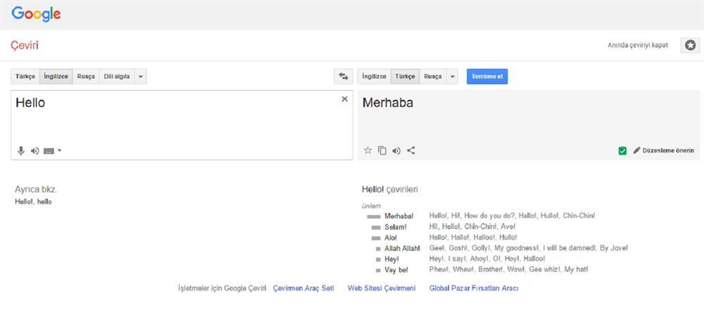 ingilizce turkce ceviri google amca