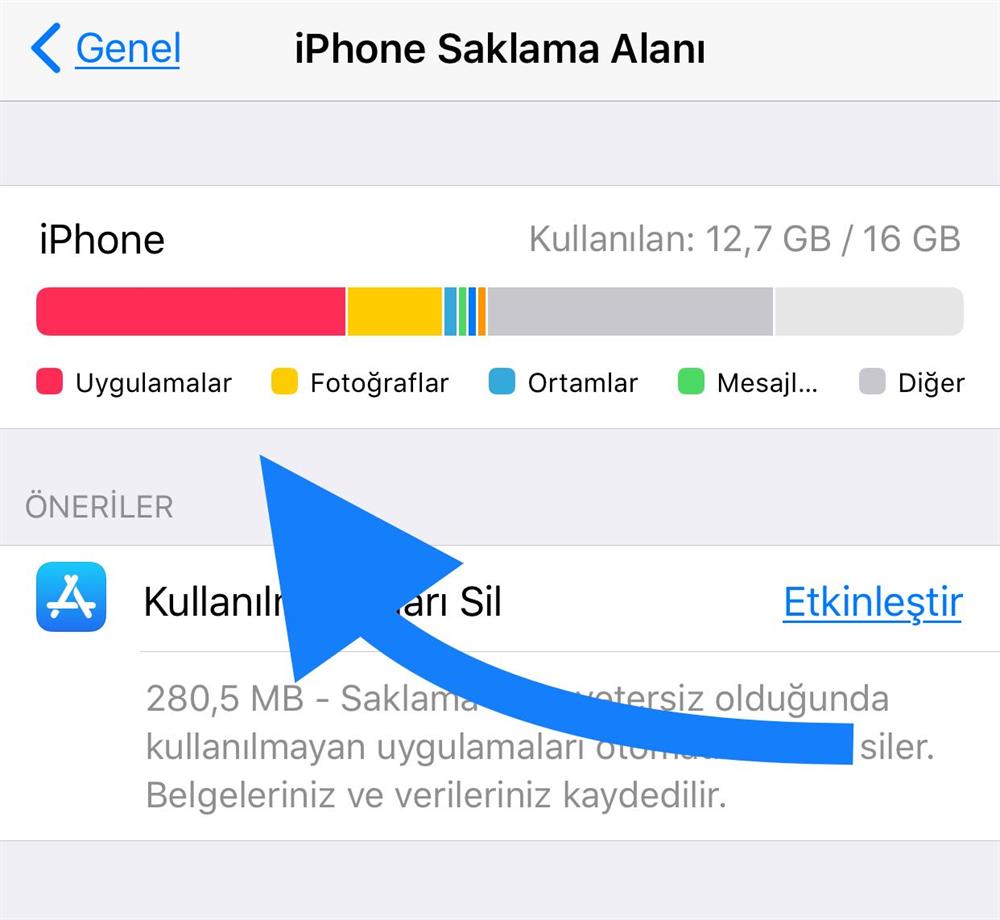 iOS 11'de saklama alanı nasıl yönetilir?