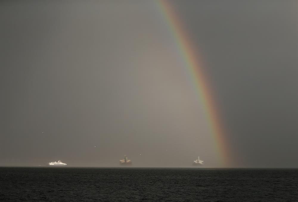 Vibrant rainbow forms over Izmir after rain