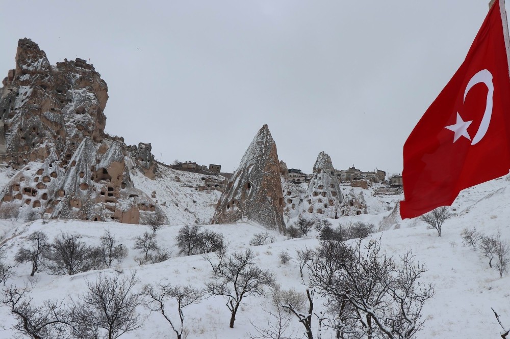 Snowfall in Turkey's Nevşehir