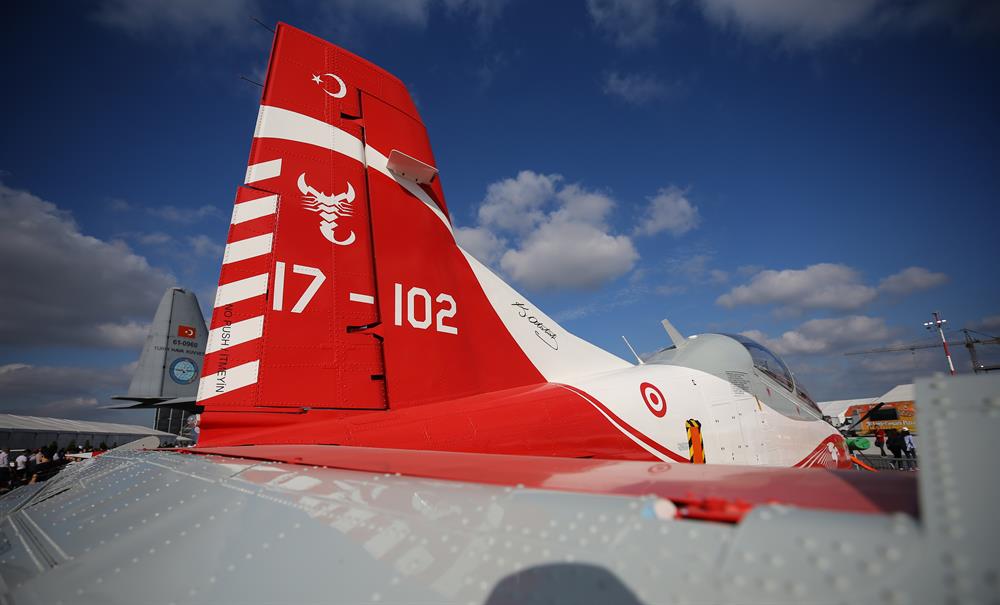 'HÜRKUŞ, Basic and Primary Trainer Aircraft' designed and upgraded by Turkish Aerospace Industries (TAI) is displayed during the 'Teknofest Istanbul' Aerospace and Technology Festival on September 22, 2018 in Istanbul, Turkey. Teknofest Istanbul is being organized by the Turkey Technology Team Foundation (T3) and the Istanbul Metropolitan Municipality to promote and to showcase Turkey's rapid advance in technology on September 20-23 at the city's new airport.

