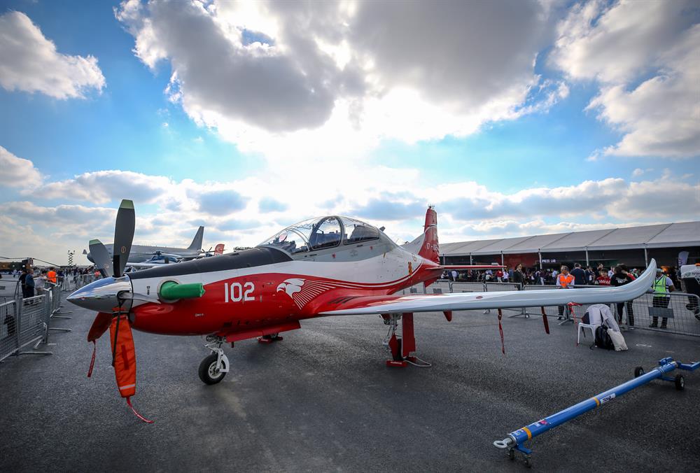 'HÜRKUŞ, Basic and Primary Trainer Aircraft' designed and upgraded by Turkish Aerospace Industries (TAI) is displayed during the 'Teknofest Istanbul' Aerospace and Technology Festival on September 22, 2018 in Istanbul, Turkey. Teknofest Istanbul is being organized by the Turkey Technology Team Foundation (T3) and the Istanbul Metropolitan Municipality to promote and to showcase Turkey's rapid advance in technology on September 20-23 at the city's new airport.

