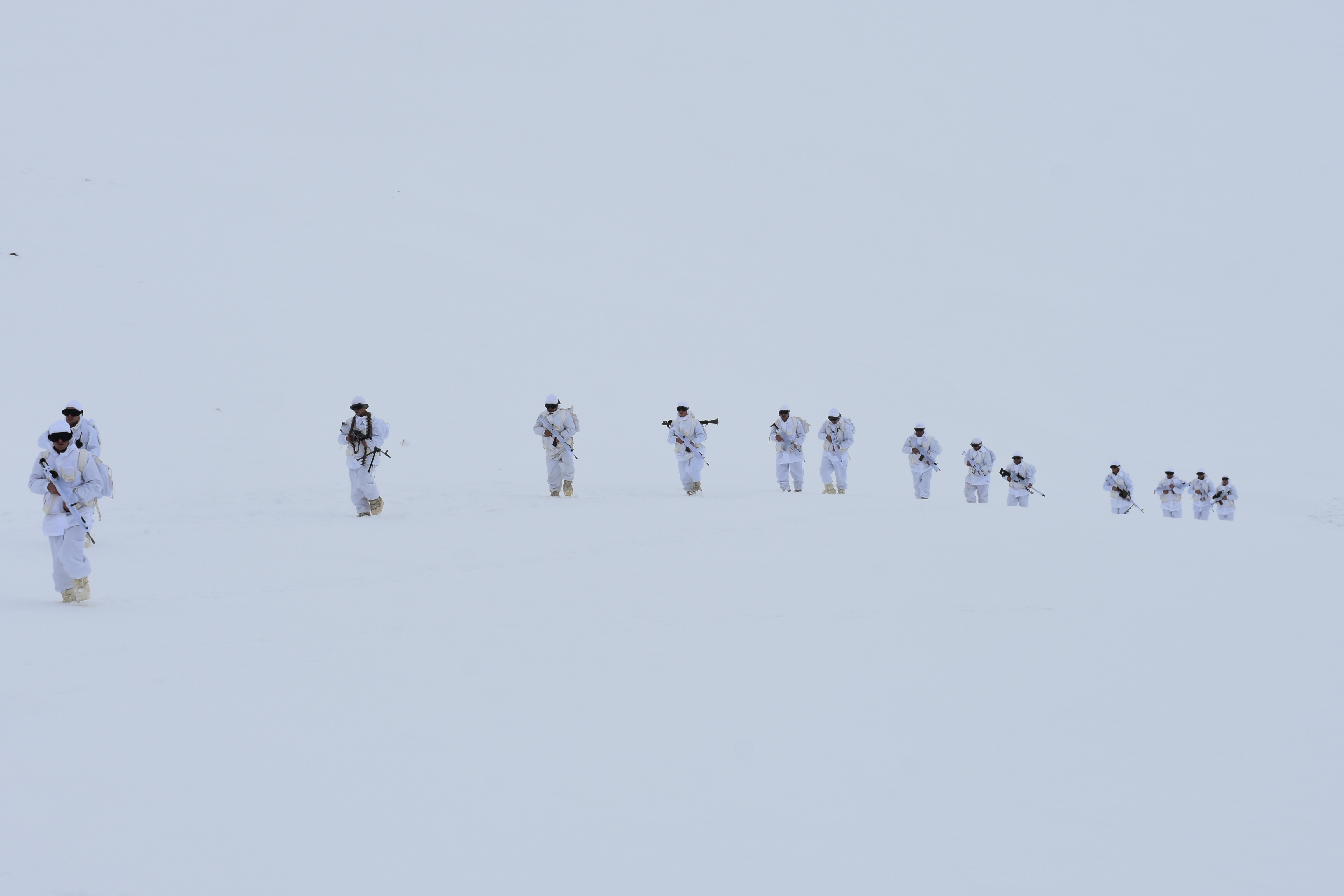 A drone photo shows an eerial view of Turkish Gendarmerie Special Operation and Commando Unit singing commando anthem after conducting search operation against PKK terrorist organization, in Mus, Turkey on December 03, 2018.  