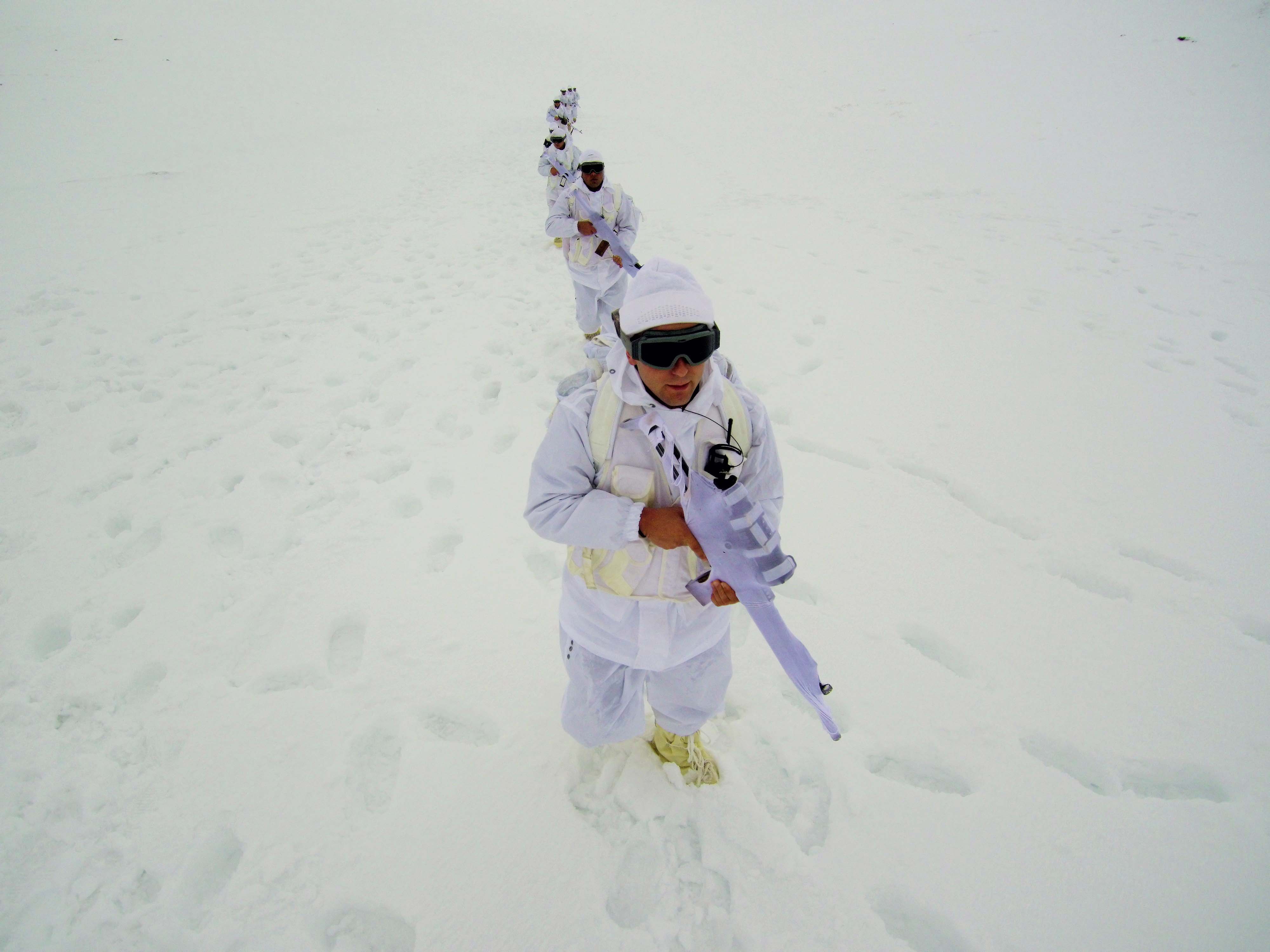 A drone photo shows an eerial view of Turkish Gendarmerie Special Operation and Commando Unit singing commando anthem after conducting search operation against PKK terrorist organization, in Mus, Turkey on December 03, 2018.  