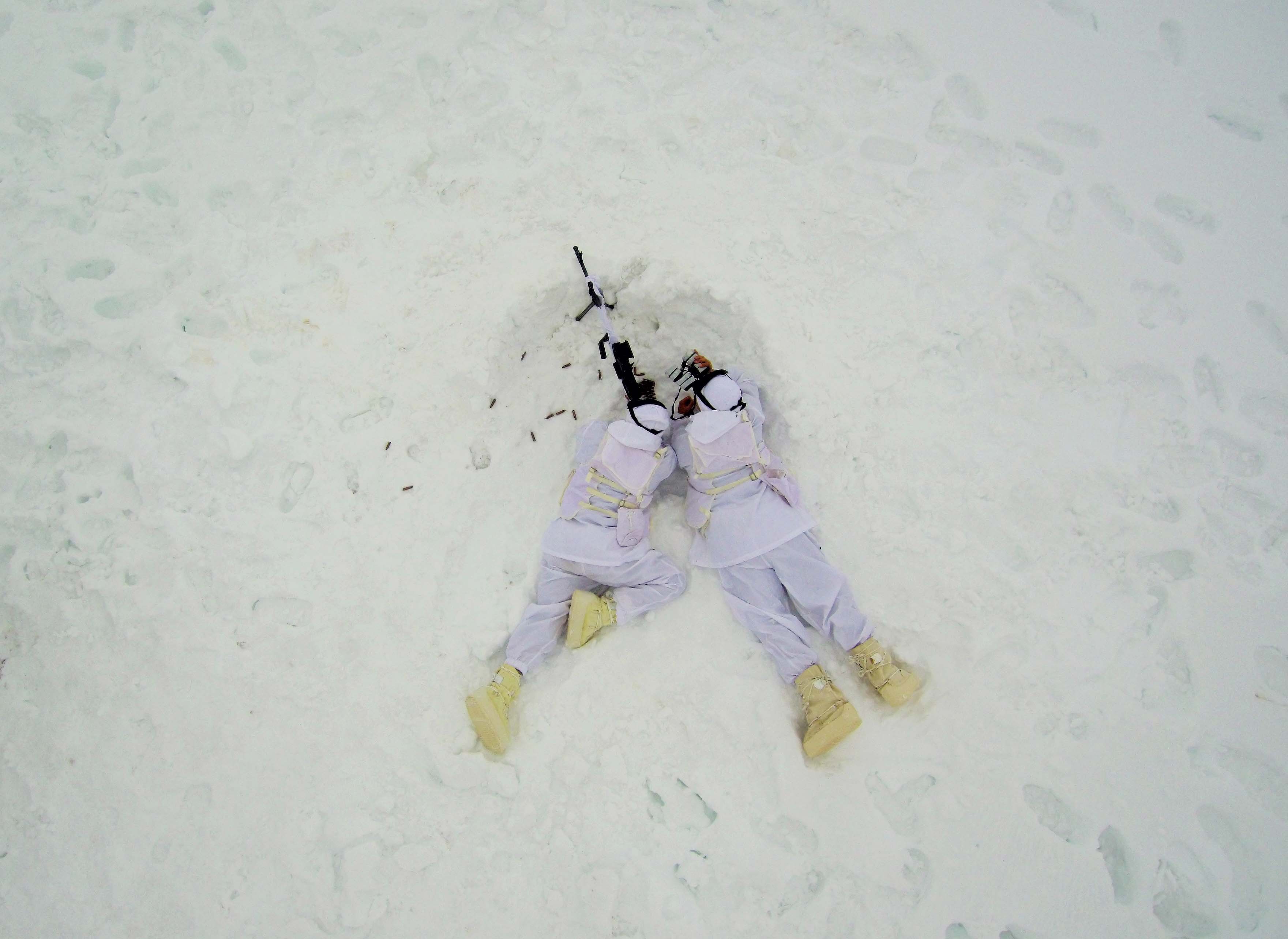 A drone photo shows an eerial view of Turkish Gendarmerie Special Operation and Commando Unit singing commando anthem after conducting search operation against PKK terrorist organization, in Mus, Turkey on December 03, 2018.  