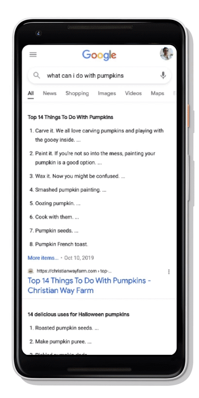 Google böylece sayfa kaydırdıkça sonuçları göstermeye devam ediyor.