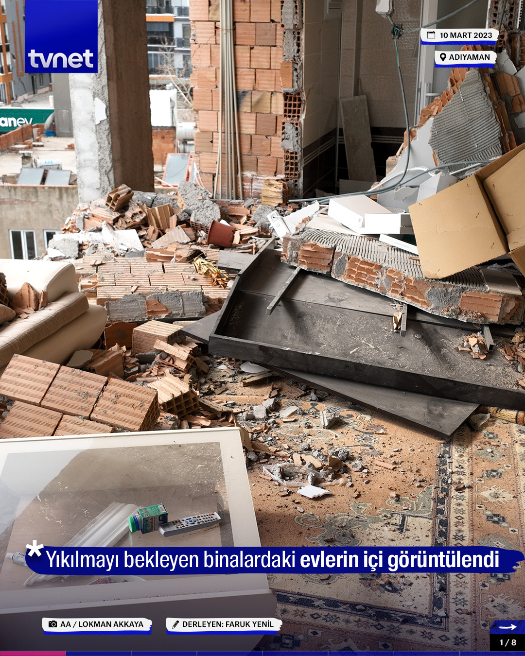 Adıyaman'da yıkılmayı bekleyen binalardaki evlerin içi görüntülendi