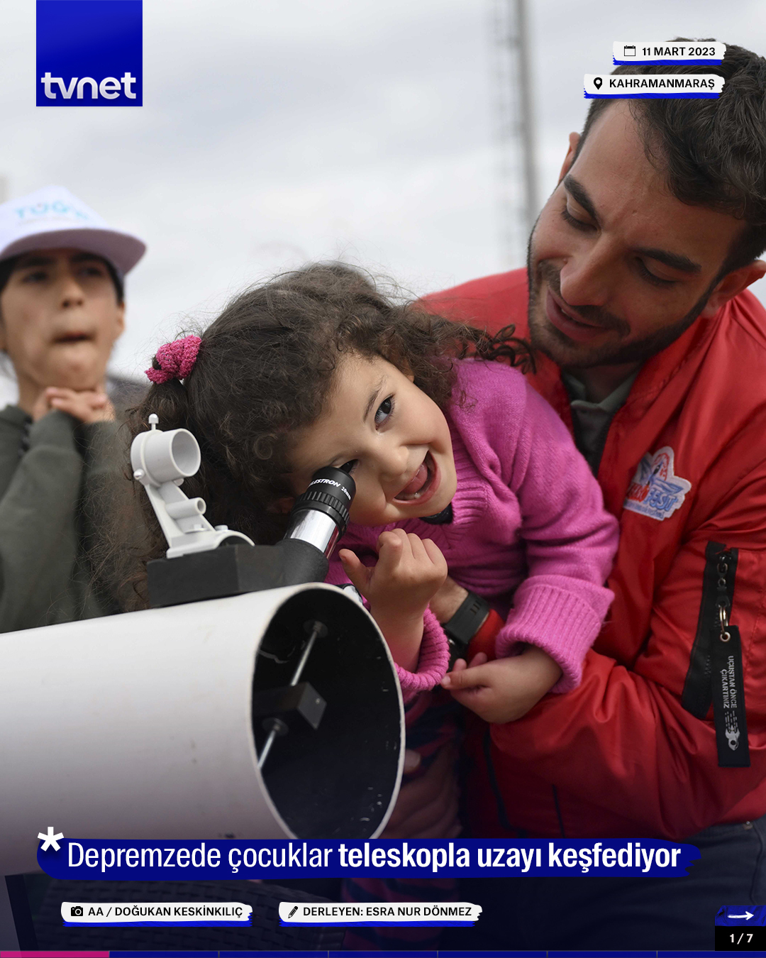 Depremzede çocuklar teleskopla uzayı keşfediyor