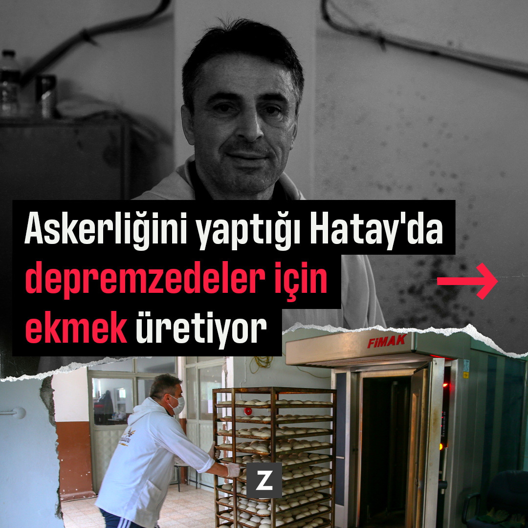 Askerliğini yaptığı Hatay'da depremzedeler için ekmek üretiyor