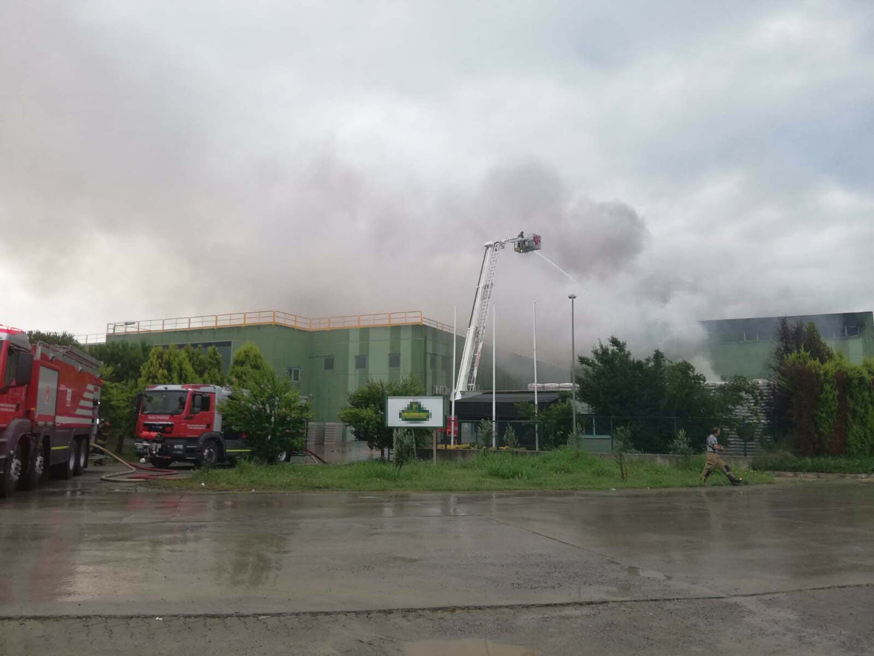 İzmir'de yıldırım düşen fabrikada yangın çıktı