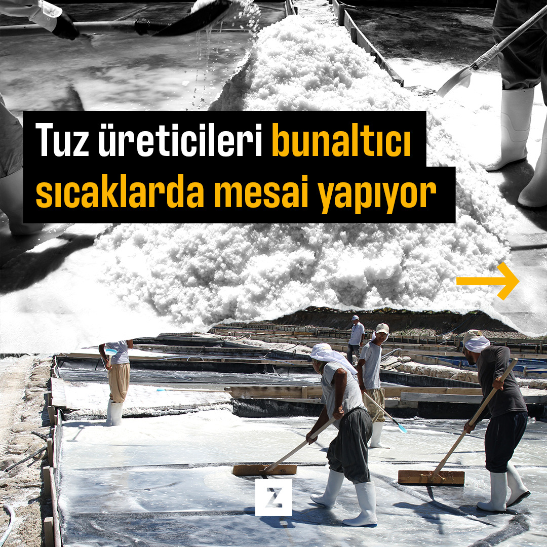 Tuz üreticileri bunaltıcı sıcaklarda mesai yapıyor