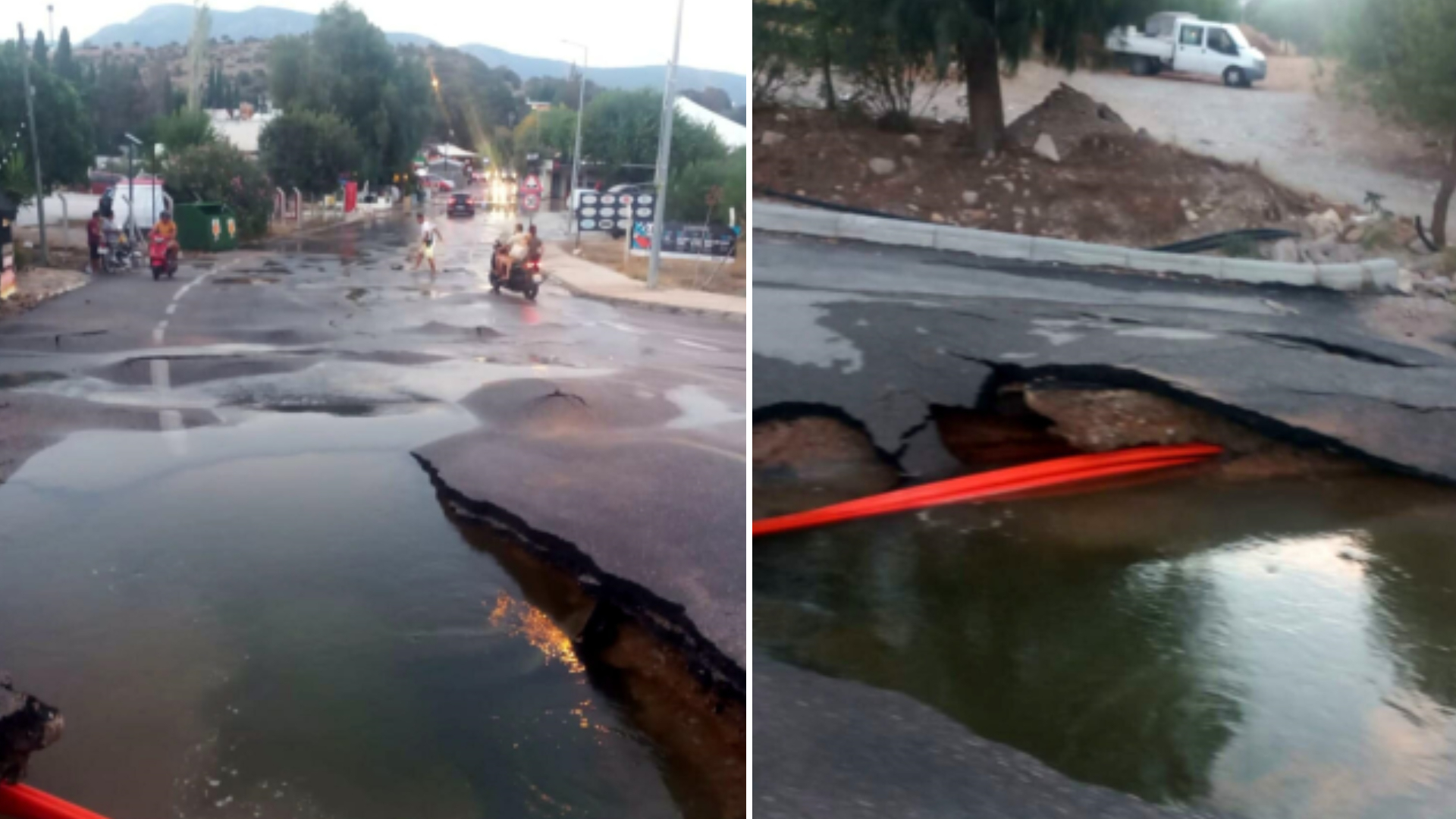 Turizm merkezinde su isale hattı patladı, yol çöktü