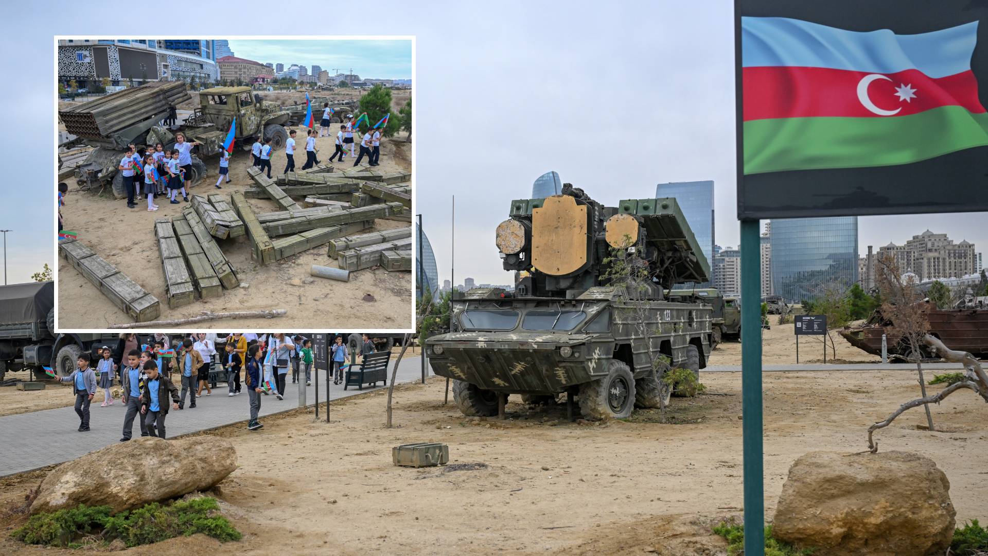 Azerbaycanlı öğrenciler, silah ve araçların sergilendiği 'Savaş Ganimetleri Müzesi'ni gezdi