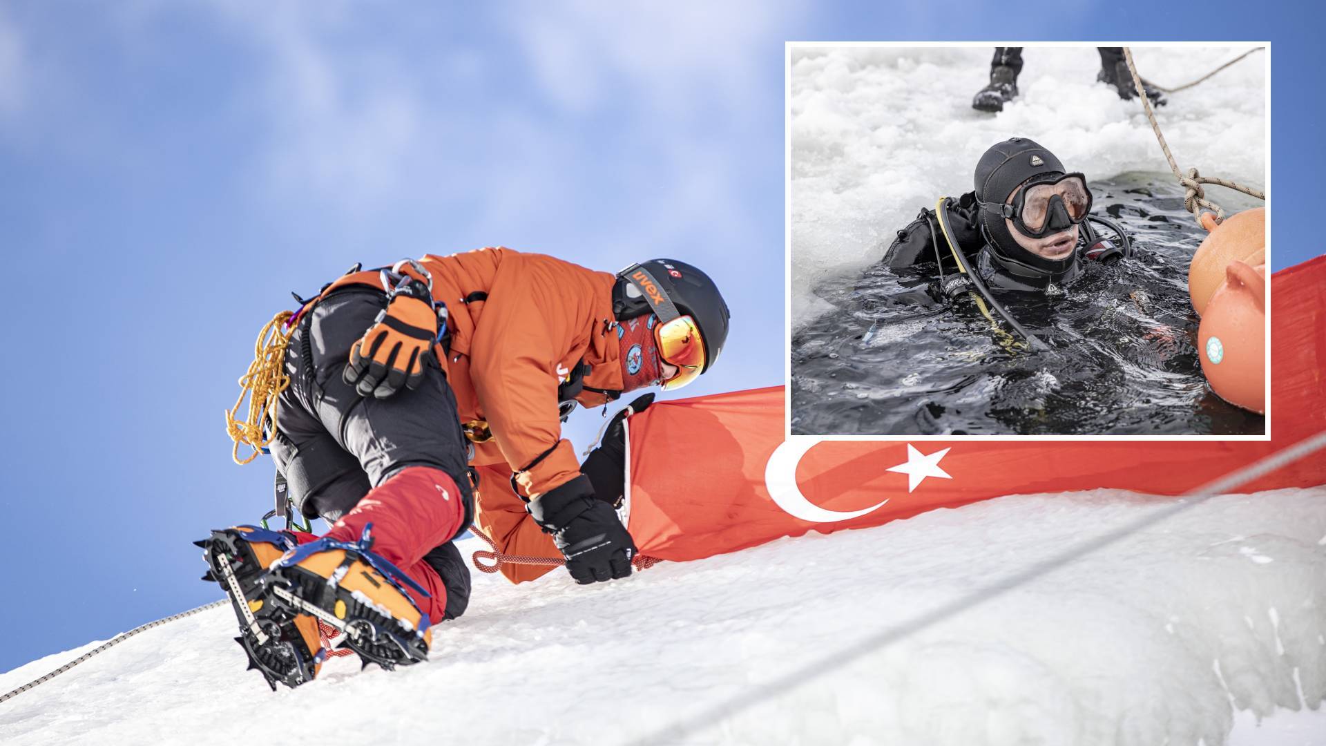 SAK timlerinden tatbikat: Buz tutmuş gölete daldılar