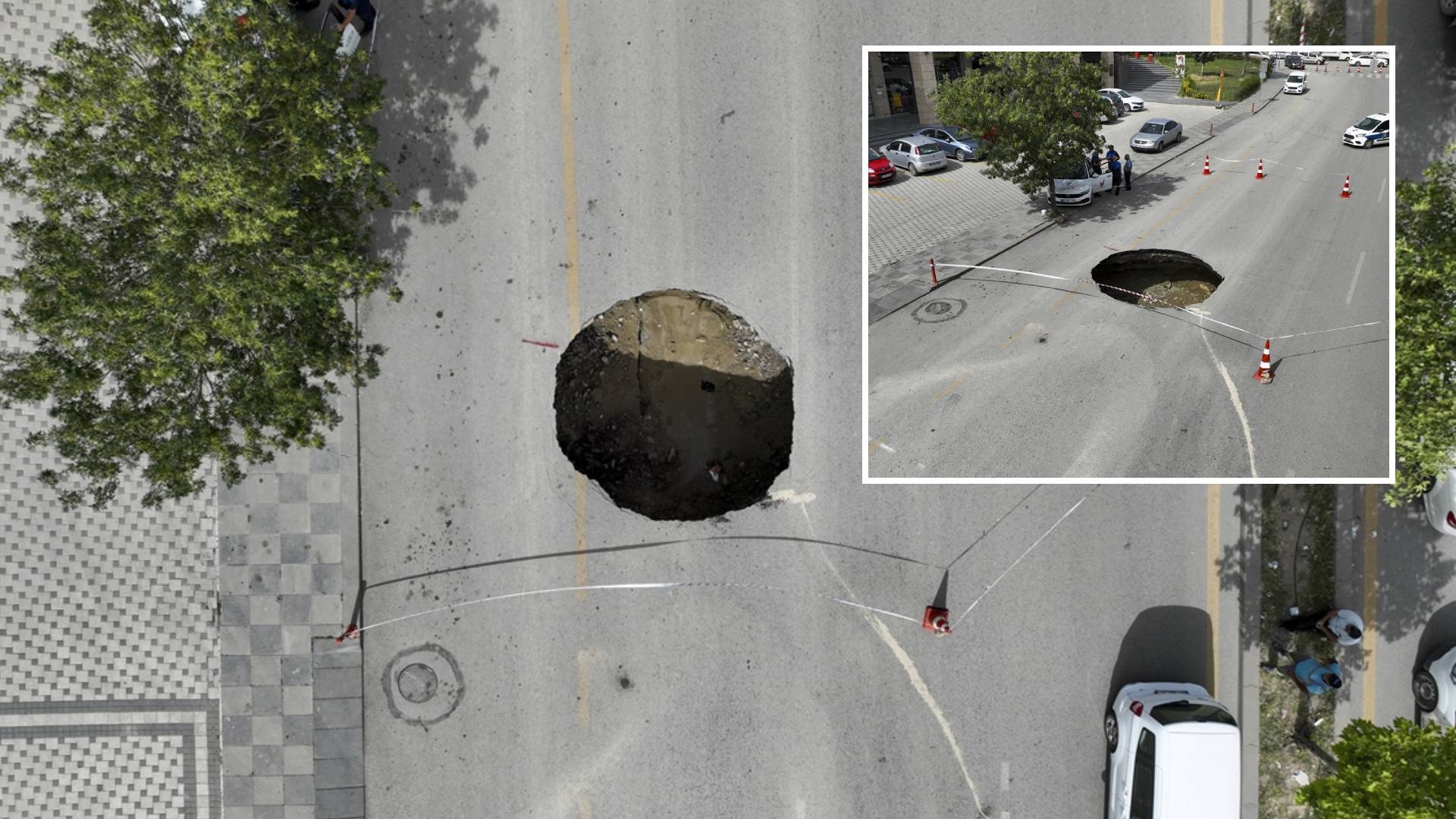 Ankara'da yol çöktü: 10 metre derinliğinde çukur oluştu