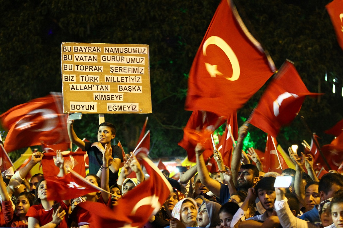 People attending the democracy watch showed their reaction to the coup attempt with the banners they prepared.
